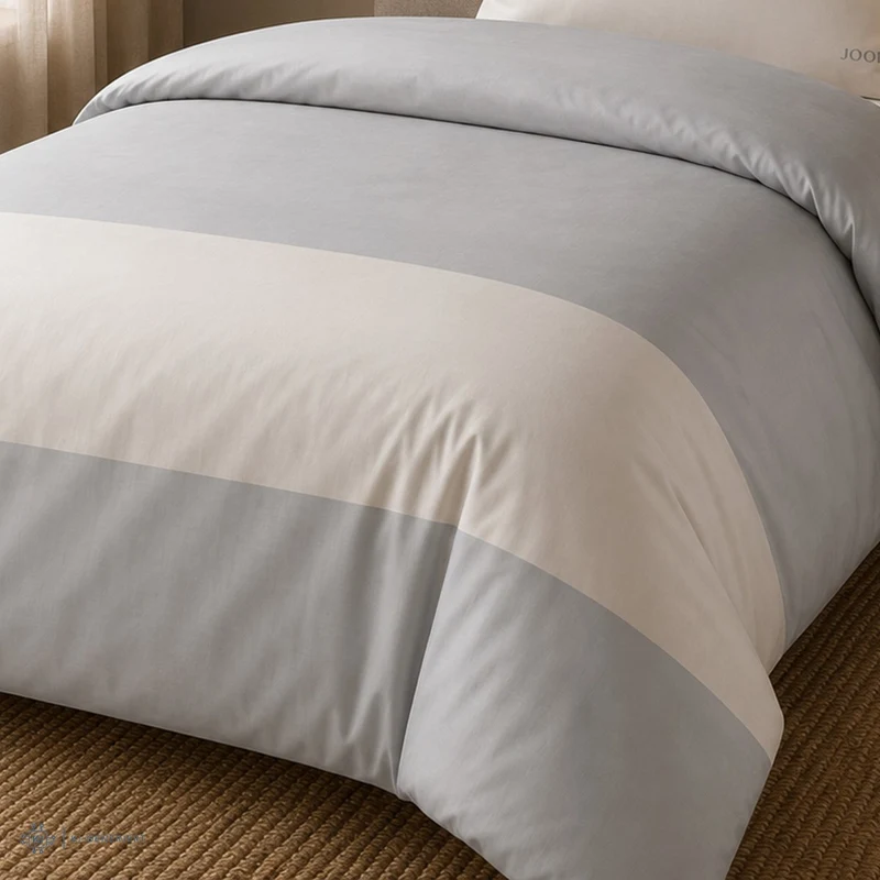 Bettwäsche Mako Satin Split Grau mit Streifenmuster 135 x 200 cm