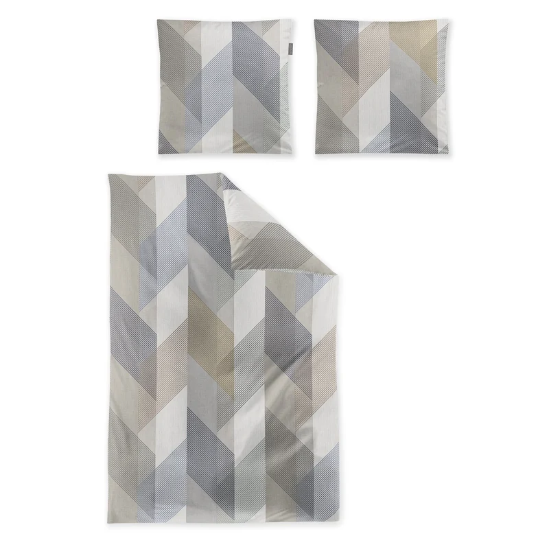 Bettwäsche Mako Satin Wave Natur mit Streifenmuster 135 x 200 cm