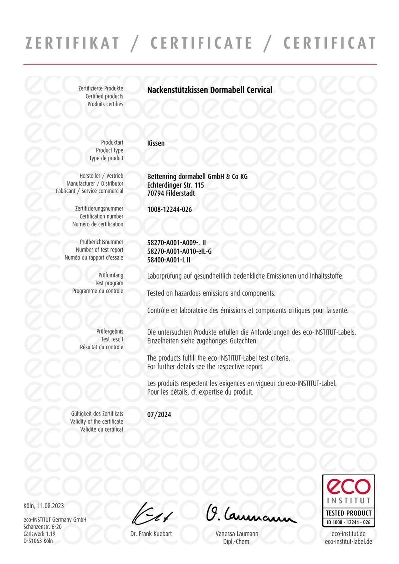 Orthopädisches Dormabell Cervical Nackenstützkissen NB1 Talalay Latex