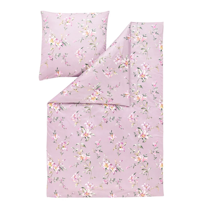 Bettwäsche Interlock Jersey Lilian Rosa mit Blumenmuster 135 x 200 cm