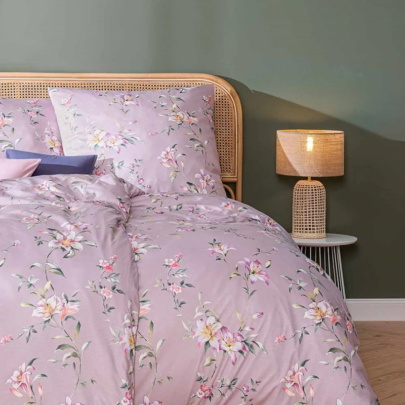 Bettwäsche Interlock Jersey Lilian Rosa mit Blumenmuster 135 x 200 cm