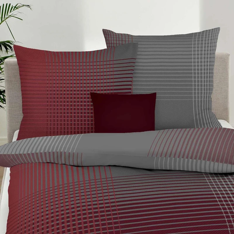 Bettwäsche Biber Master Anthrazit mit Karomuster 155 x 220 cm