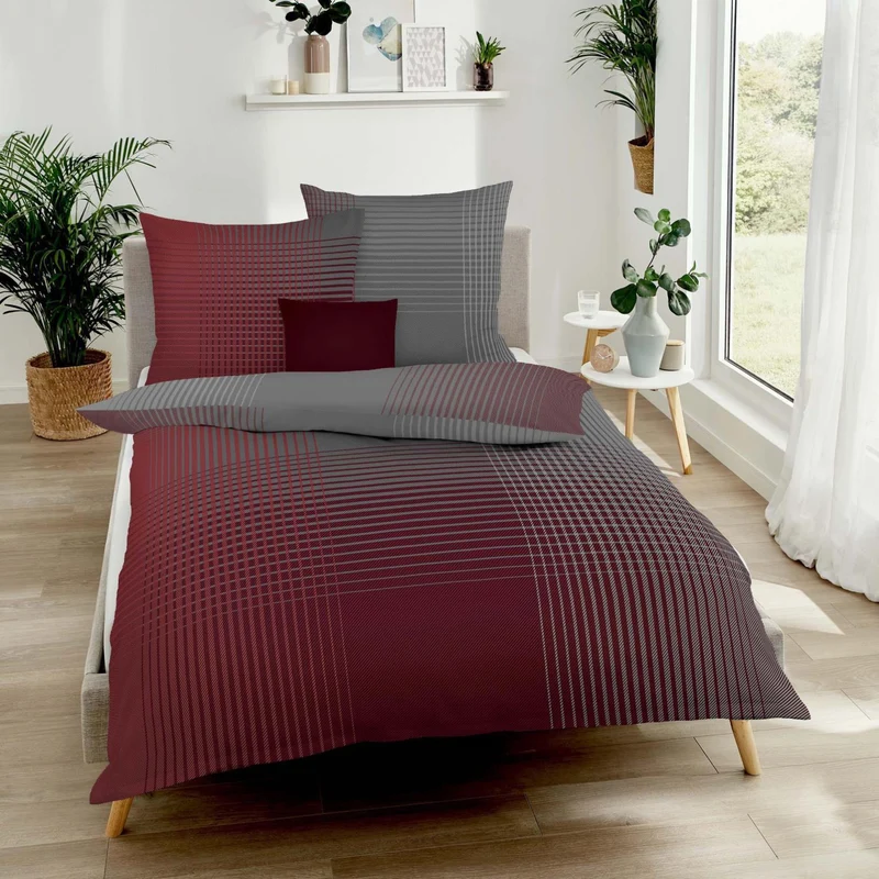 Bettwäsche Biber Master Anthrazit mit Karomuster 155 x 220 cm