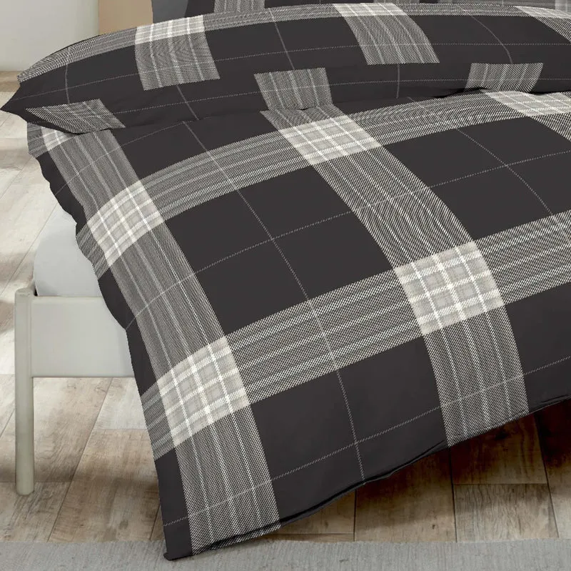 Bettwäsche Biber Glencheck allover Anthrazit mit Karomuster 155 x 220 cm