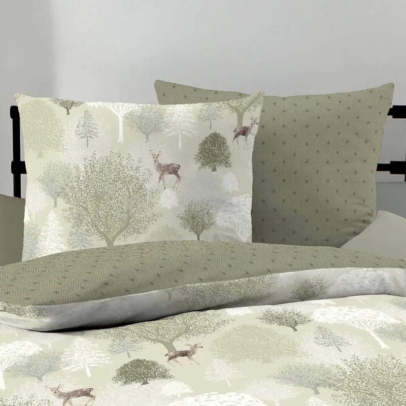 Bettwäsche Biber Autumn Khaki mit Waldmotiv 135 x 200 cm