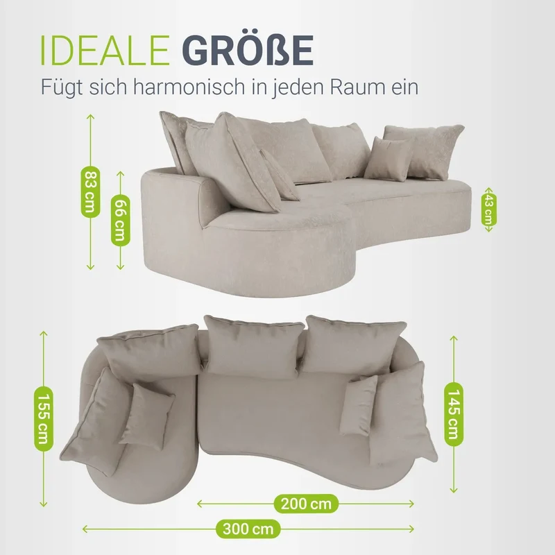 Sofa Tirano mit Ottomane & Dekokissen