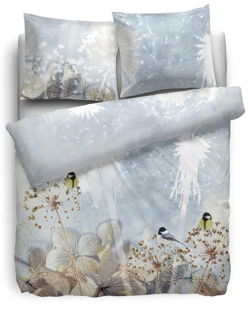 HnL Satin Bettwäsche Blumen Hellblau Ice Blau