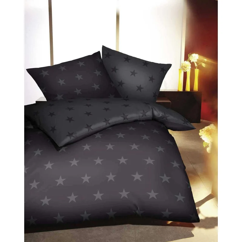 Kaeppel Mako Satin Bettwäsche Grau Streifen Stars