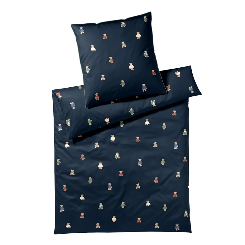 Bettwäsche Mako Satin Teddy Bear Blau mit Tiermotiven 135 x 200 cm