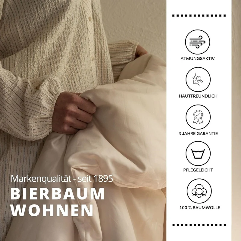 Bierbaum Mako Satin Bettwäsche mit Spannbettlaken Beige 135 x 200 cm