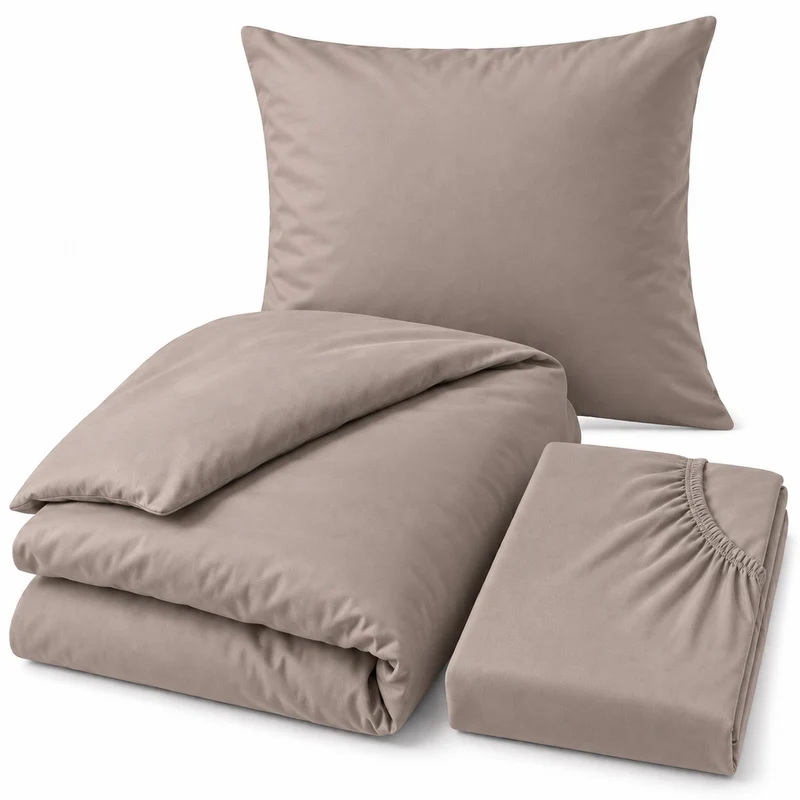 Bierbaum Mako Satin Bettwäsche mit Spannbettlaken Taupe 135 x 200 cm