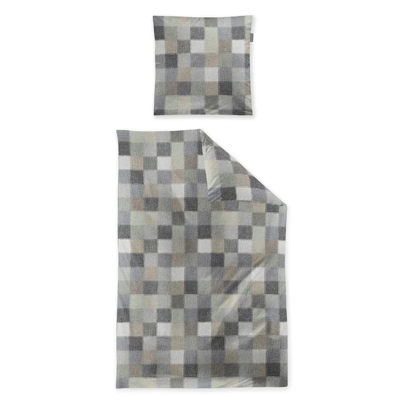 Biber Bettwäsche Meran grau mit Karomuster 155 x 220 cm