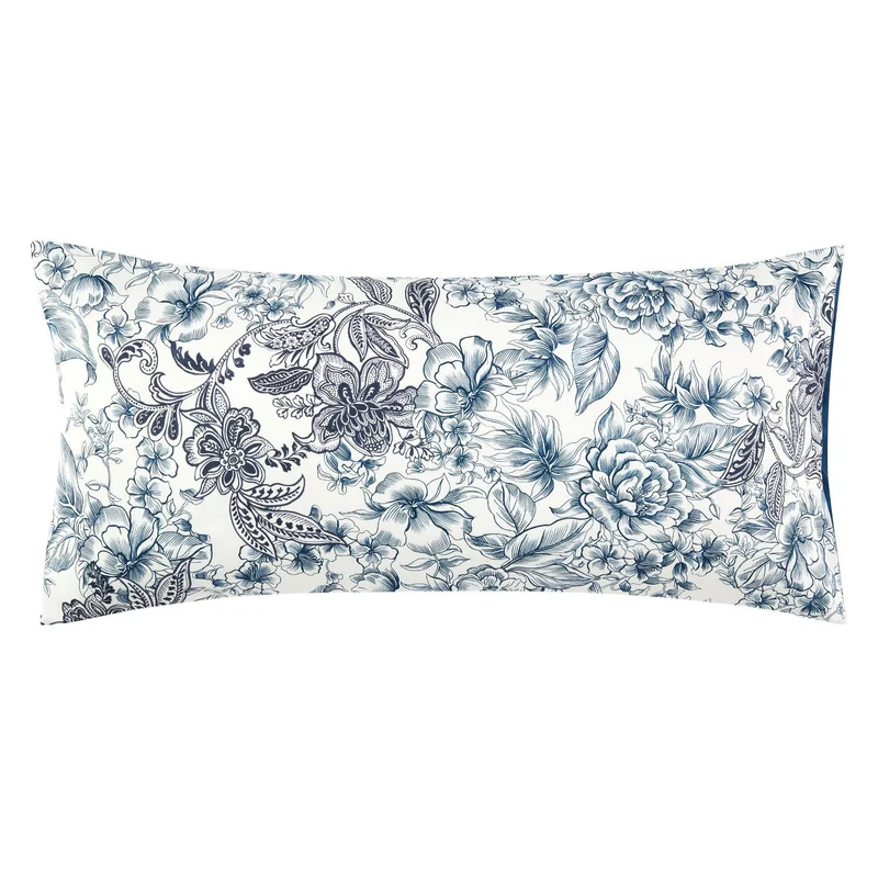 Kissenbezug Mako Satin Capodimonte Blau mit floralem Muster 40 x 80 cm