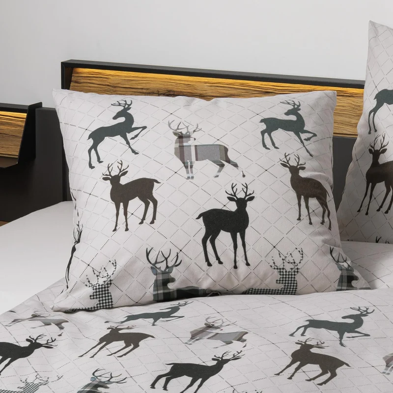 Bettwäsche Feinbiber Davos Natur mit Hirschmotiv 135 x 200 cm
