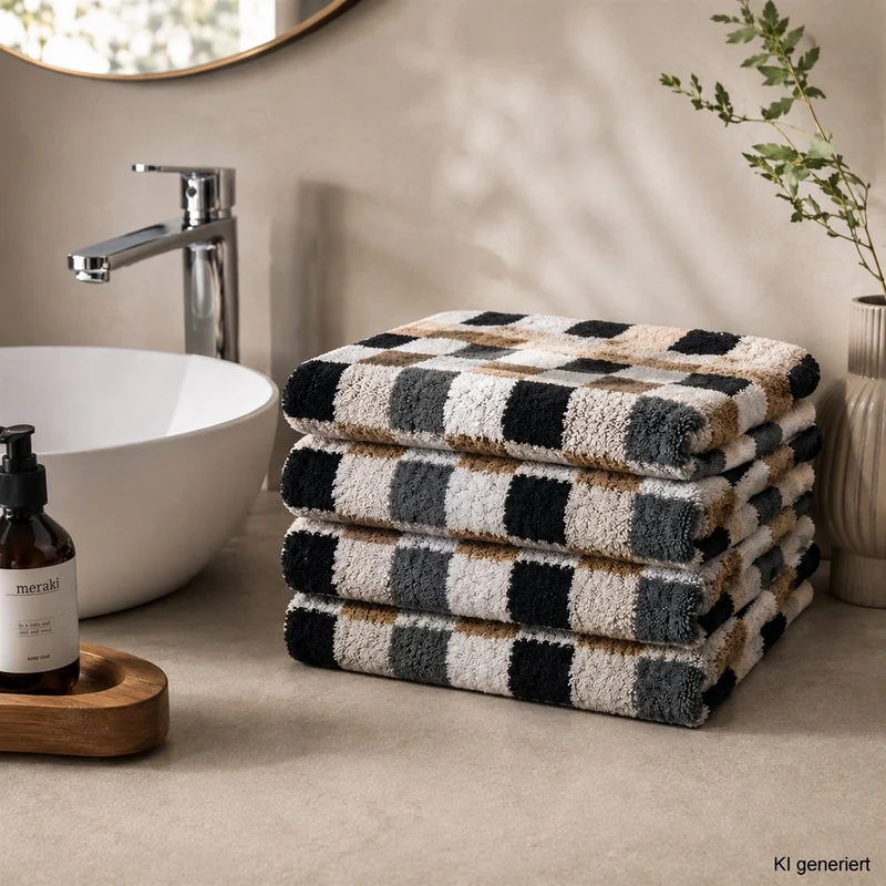 4er Handtuch-Set 50 x 100 cm Life Style Kariert Kiesel