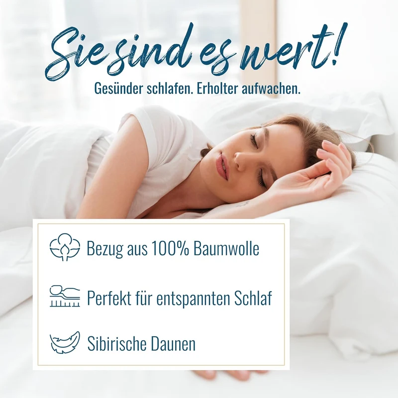 Kopfkissen Daunenkissen sibirische Daunen 500g weich 80x80 100% natur