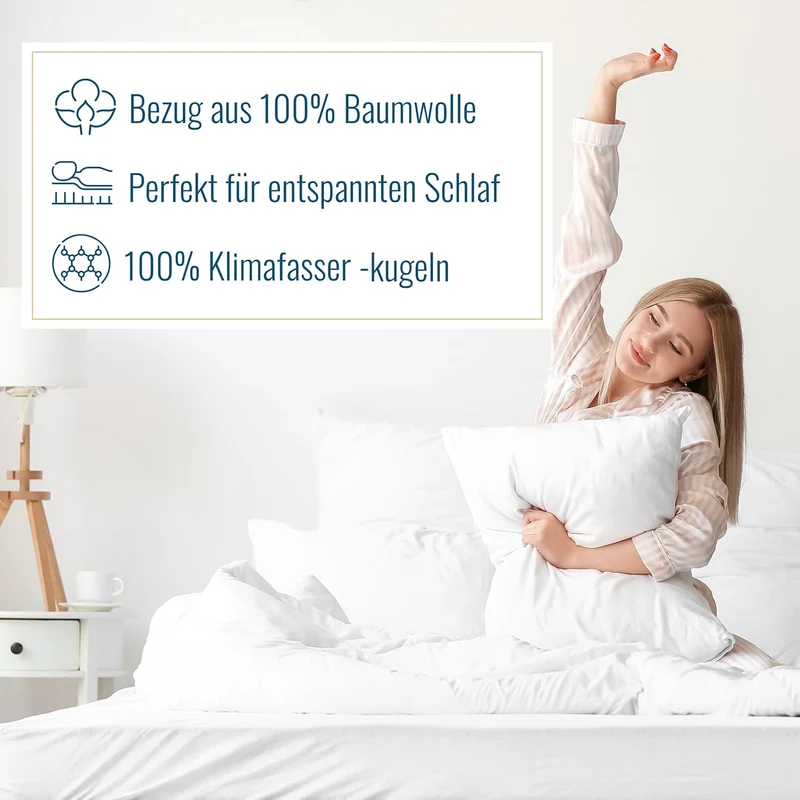 2 Stück Kopfkissen waschbar Allergiker Baumwollbezug Klimafaser 80x80