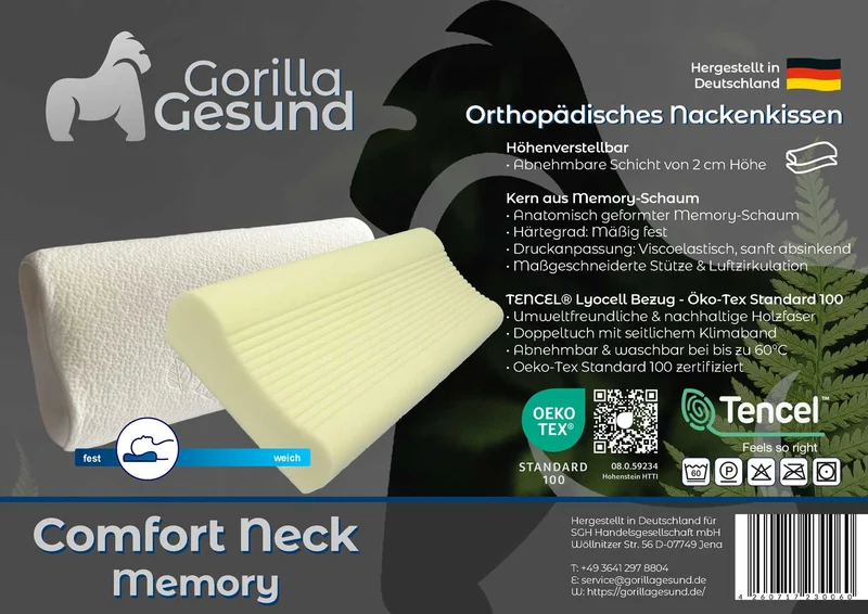 Gorilla Gesund Nackenkissen Comfort Neck Memory, Höhenverstellbar