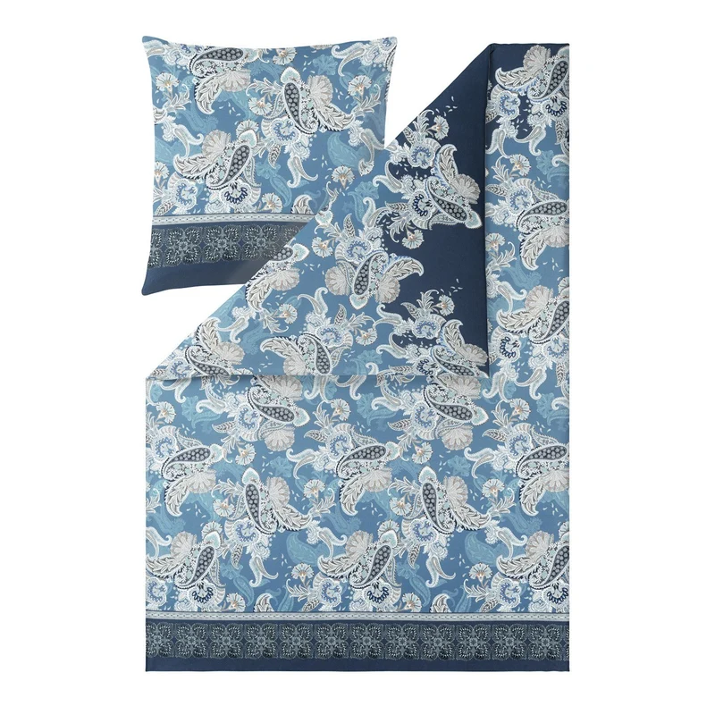 Bettwäsche Interlock Jersey Hera Blau mit Paisleymuster 135 x 200 cm