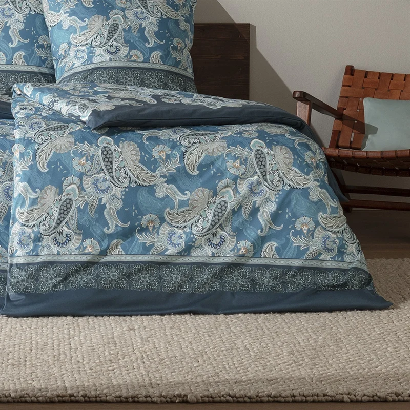 Bettwäsche Interlock Jersey Hera Blau mit Paisleymuster 135 x 200 cm