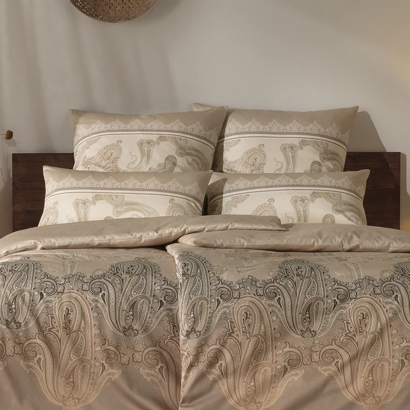 Bettwäsche Mako Satin Hestia Kiesel mit Paisleymuster 135 x 200 cm