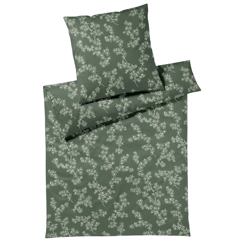 Bettwäsche Interlock Jersey Cherry Blossom Grün mit Blumenmuster 135 x 200 cm