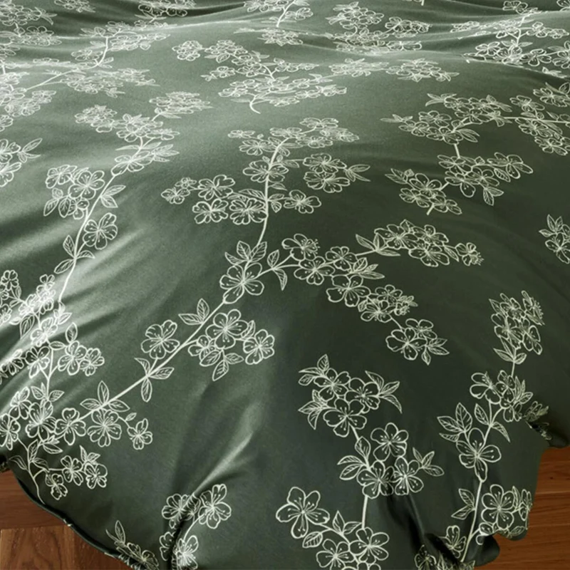 Bettwäsche Interlock Jersey Cherry Blossom Grün mit Blumenmuster 135 x 200 cm