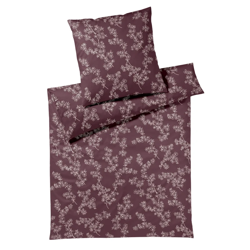 Bettwäsche Interlock Jersey Cherry Blossom Rot mit Blumenmuster 135 x 200 cm
