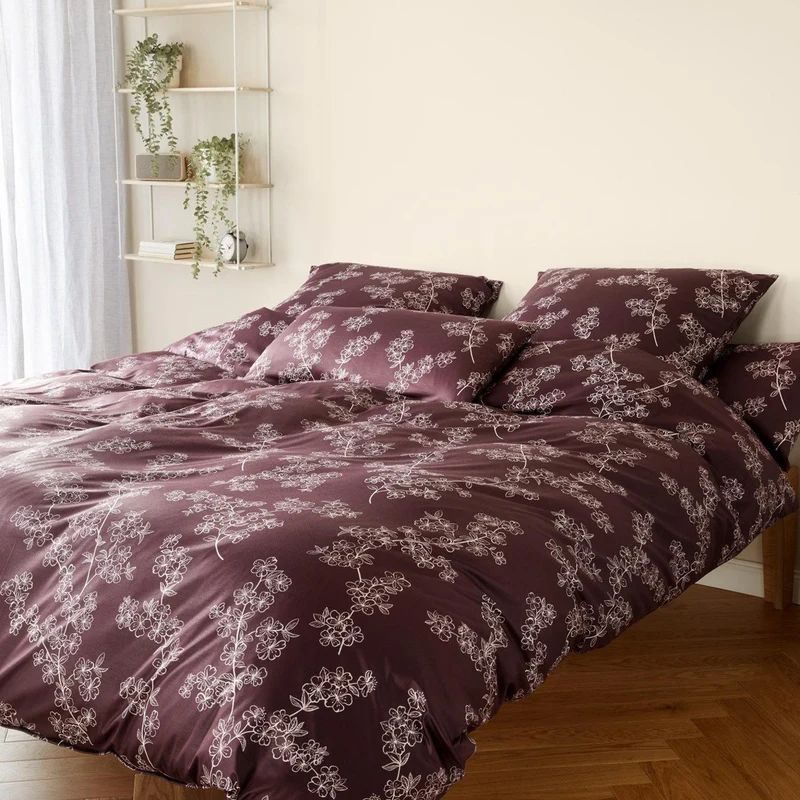 Bettwäsche Interlock Jersey Cherry Blossom Rot mit Blumenmuster 135 x 200 cm