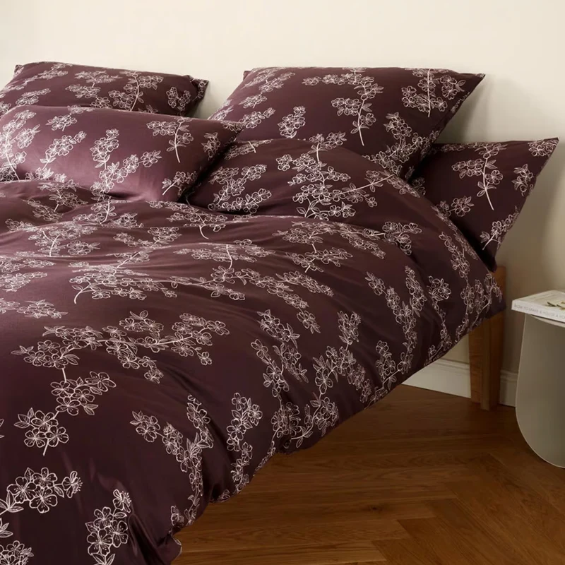 Bettwäsche Interlock Jersey Cherry Blossom Rot mit Blumenmuster 135 x 200 cm
