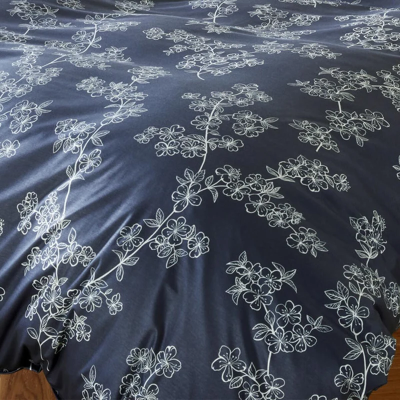 Bettwäsche Interlock Jersey Cherry Blossom Blau mit Blumenmuster 135 x 200 cm