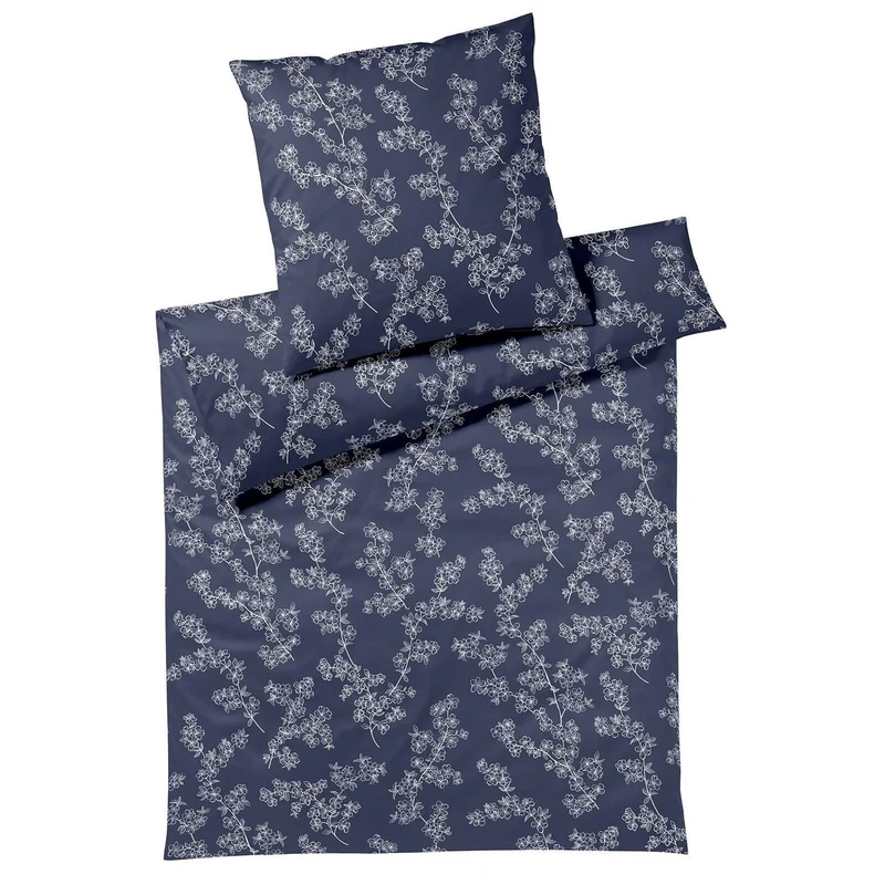 Bettwäsche Interlock Jersey Cherry Blossom Blau mit Blumenmuster 135 x 200 cm