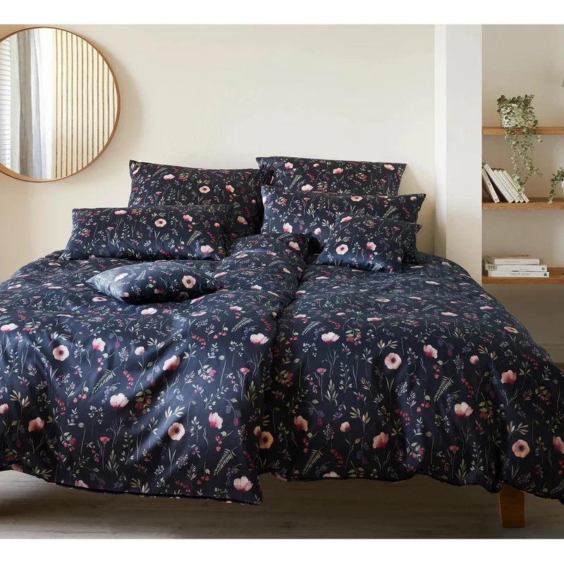 Bettwäsche Interlock Jersey Sorbet Blau mit Blumenmuster 135 x 200 cm