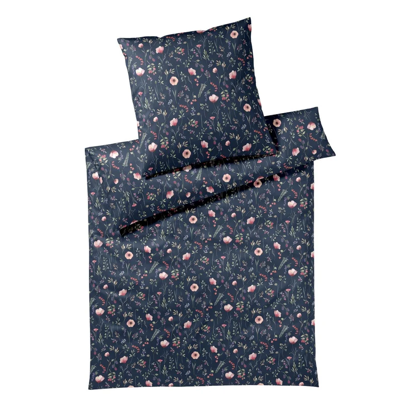 Bettwäsche Interlock Jersey Sorbet Blau mit Blumenmuster 135 x 200 cm