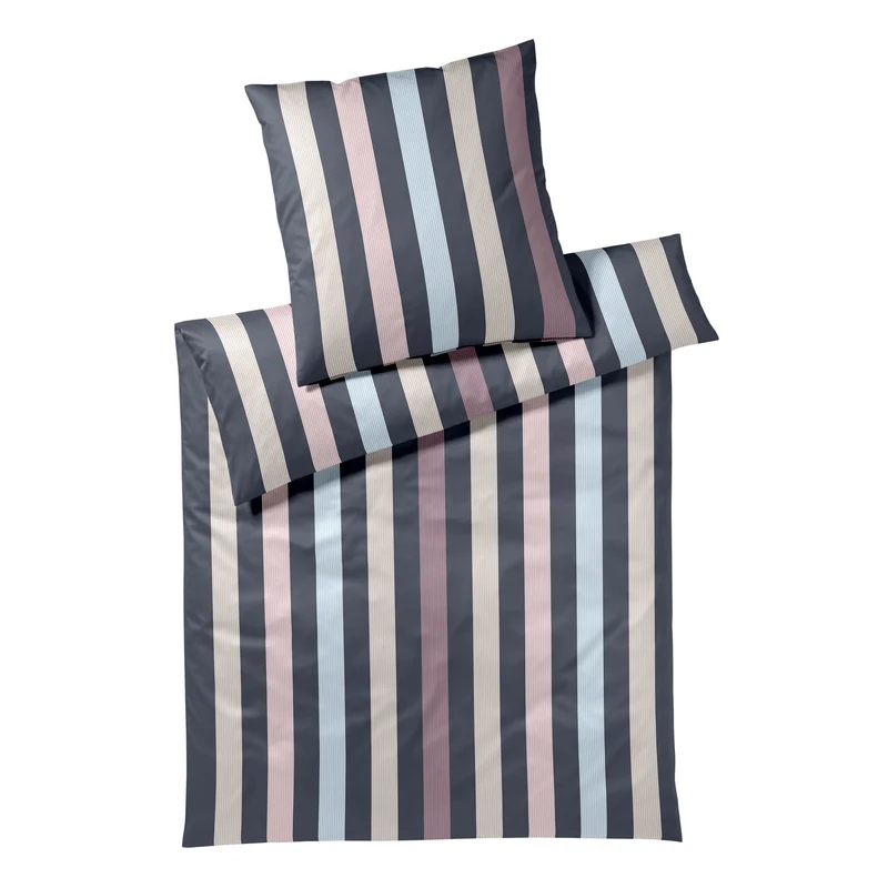 Bettwäsche Interlock Jersey Melody Blau mit Streifenmuster 135 x 200 cm