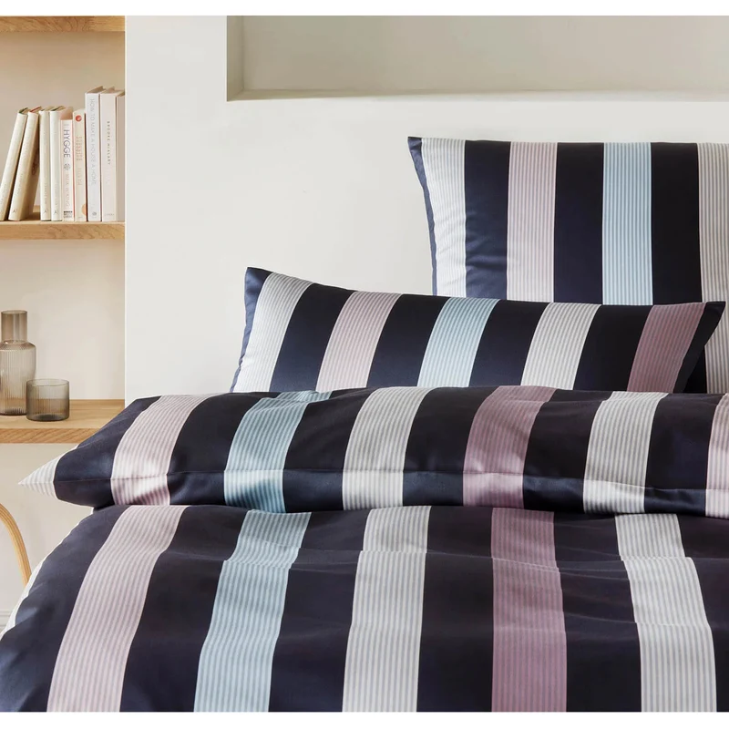 Bettwäsche Interlock Jersey Melody Blau mit Streifenmuster 135 x 200 cm