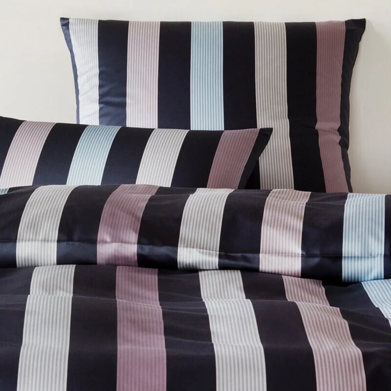 Bettwäsche Interlock Jersey Melody Blau mit Streifenmuster 135 x 200 cm
