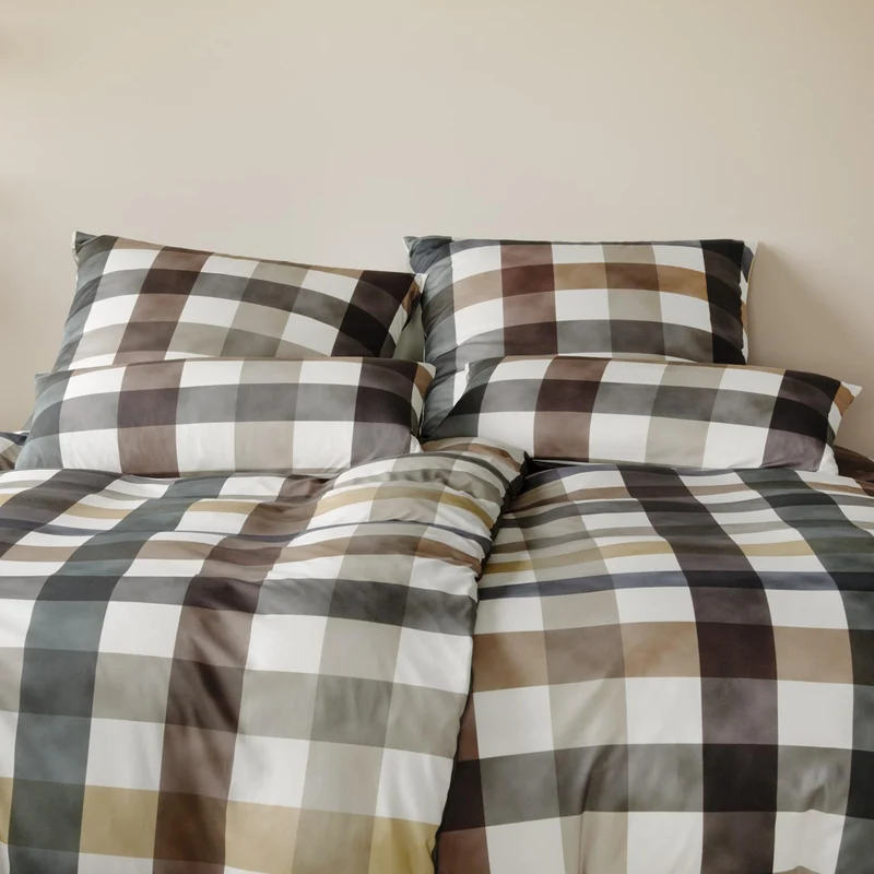 Bettwäsche Interlock Jersey Kuschel Karo Natur mit Karomuster 135 x 200 cm