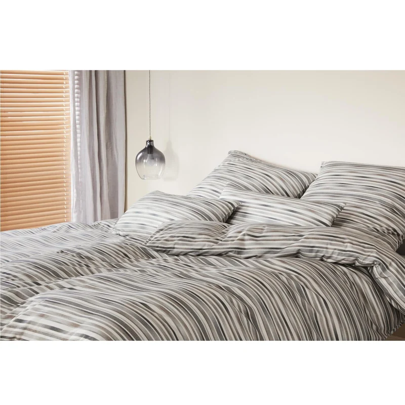 Bettwäsche Interlock Jersey Desire Grau mit Streifenmuster 135 x 200 cm