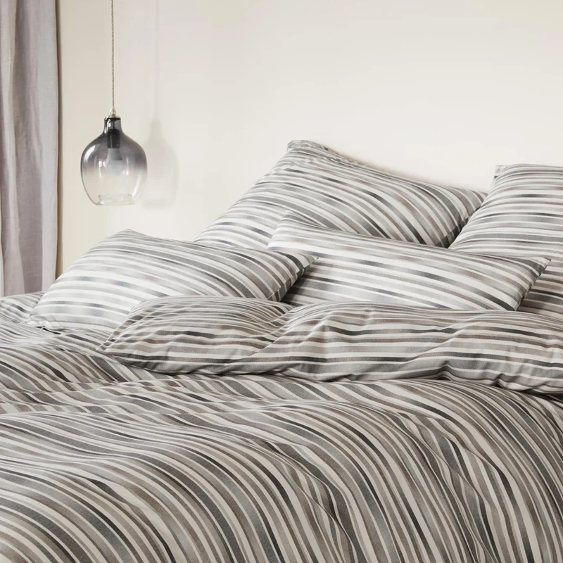 Bettwäsche Interlock Jersey Desire Grau mit Streifenmuster 135 x 200 cm