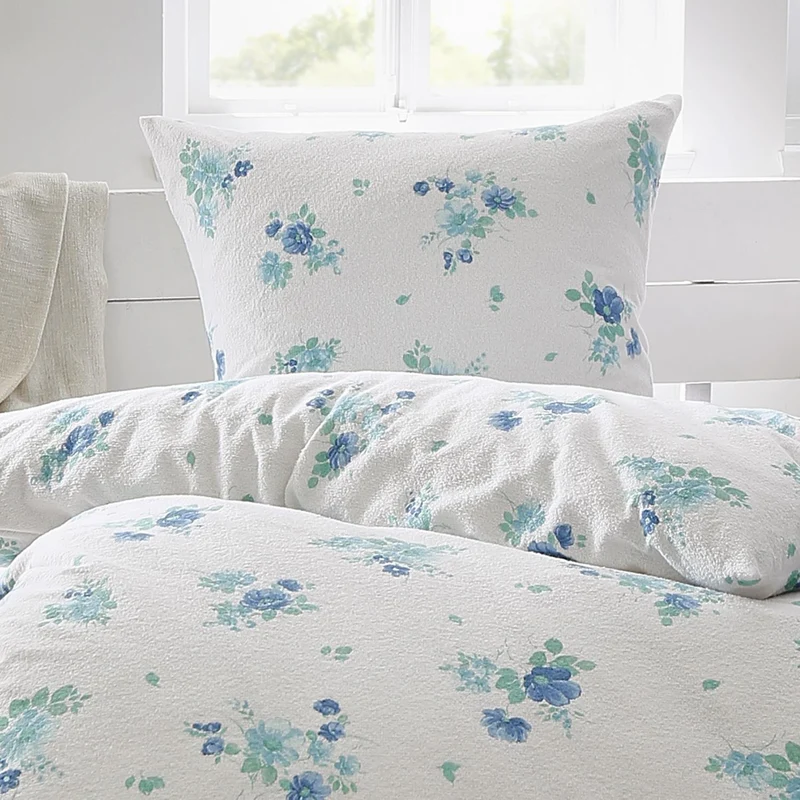 Frottier Bettwäsche Dyckhoff blaue lein Blume 29991 135x200 bügelfrei