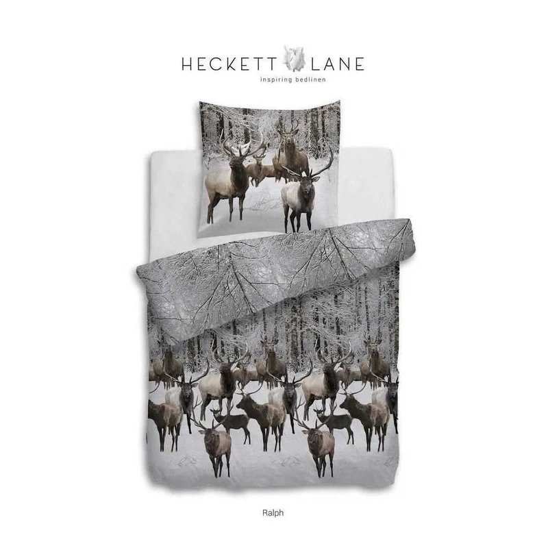 HnL Flanell Bettwäsche Hirsche Wald Ralph Grau 135x200 cm + 80x80 cm