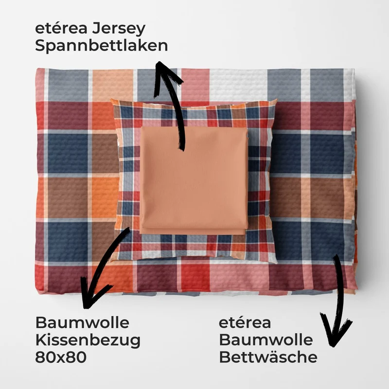 etérea Sommer Set Seersucker Bettwäsche Kari Orange mit Spannbettlaken