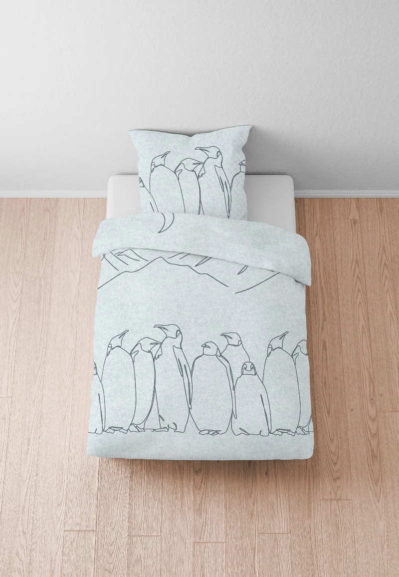 biberna Melange-Flanell Bettwäsche Pinguine – Ciel (0840530)