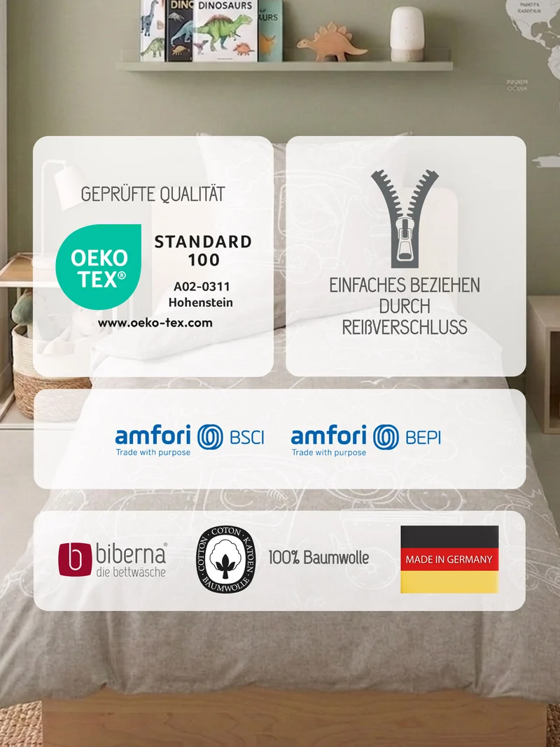 biberna Melange-Flanell Kinderbettwäsche Lokomotive (0840521)