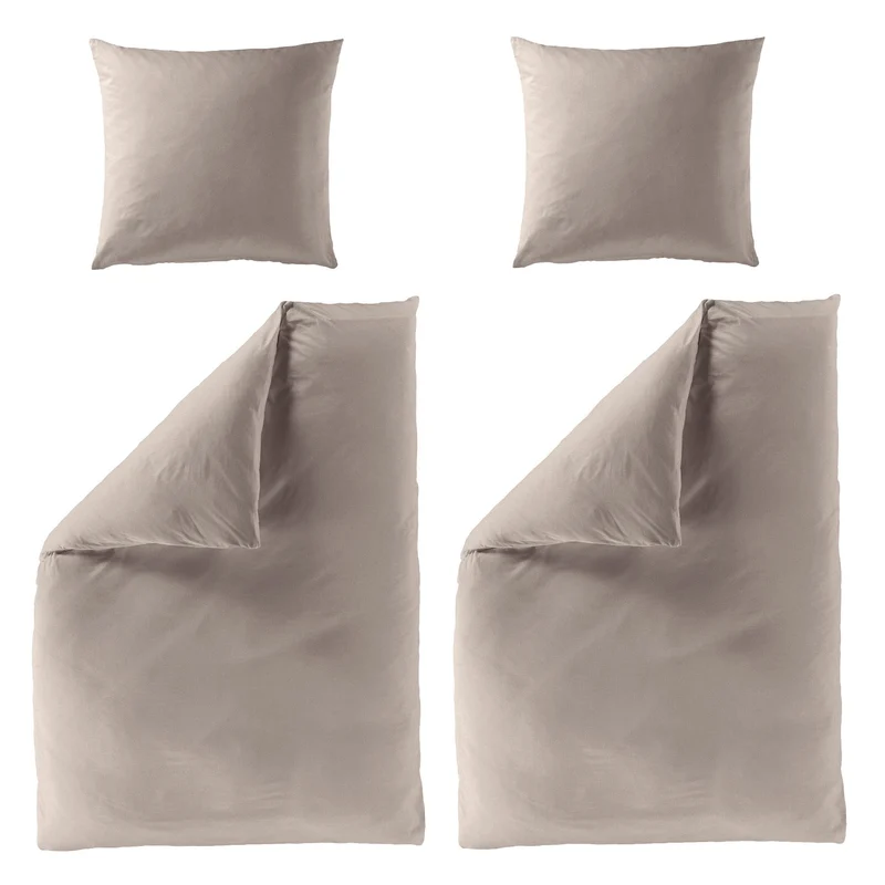 4 tlg. Bettwäsche Mako Satin Bierbaum taupe unifarben 135x200