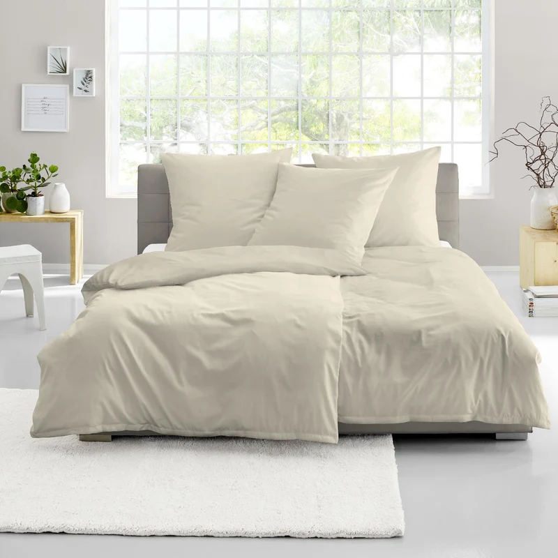 4 tlg. Bettwäsche Mako Satin Bierbaum beige unifarben 135x200
