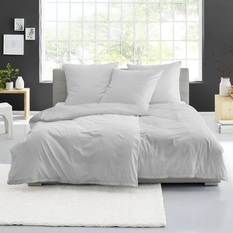 4 tlg. Bettwäsche Mako Satin Bierbaum silber grau unifarben 135x200