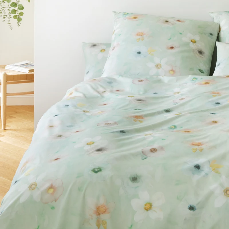Bettwäsche Jersey Pastel Blau mit Blumenmuster 135 x 200 cm