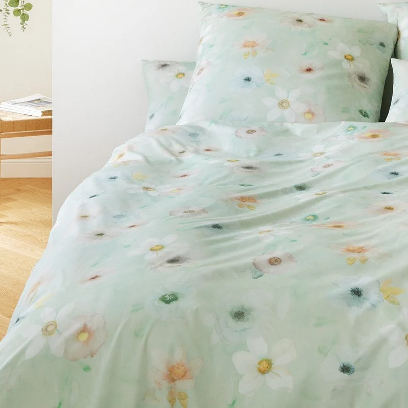 Bettwäsche Jersey Pastel Blau mit Blumenmuster 135 x 200 cm